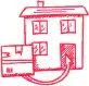 Illustration eines Hauses mit Umzugskarton