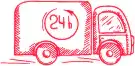 Illustration eines Umzugswagens mit 24-Stunden-Symbol